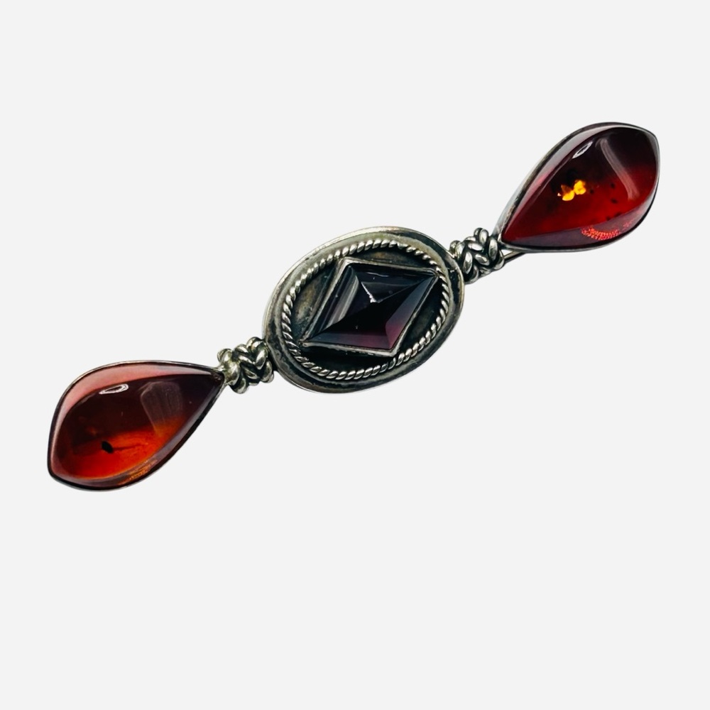 Designer Lori Bonn Sterling, Garnet and Amber Bar Pin